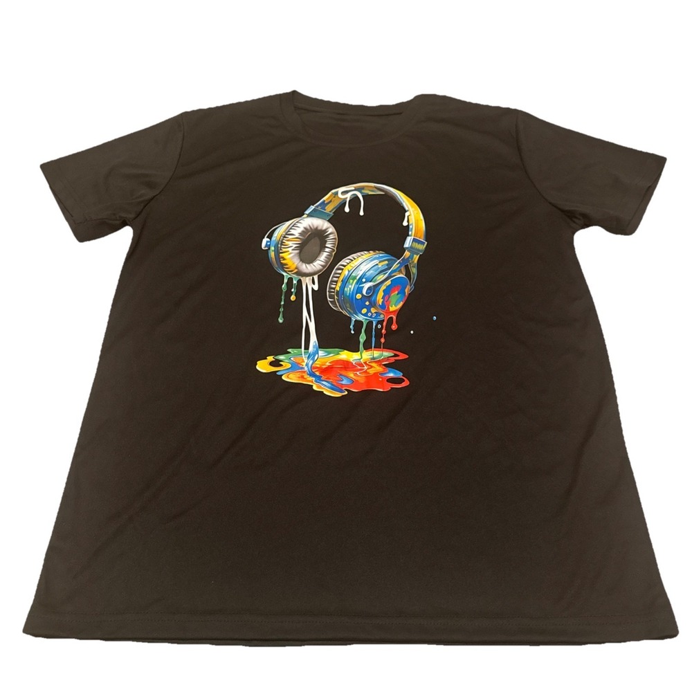 Manfinity Black Graphic T-Shirt Headphones Dripping Paint Size‎ Medium